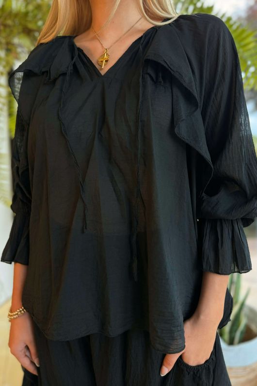 Zeta Otto Caleta Frill Top Black /4 =